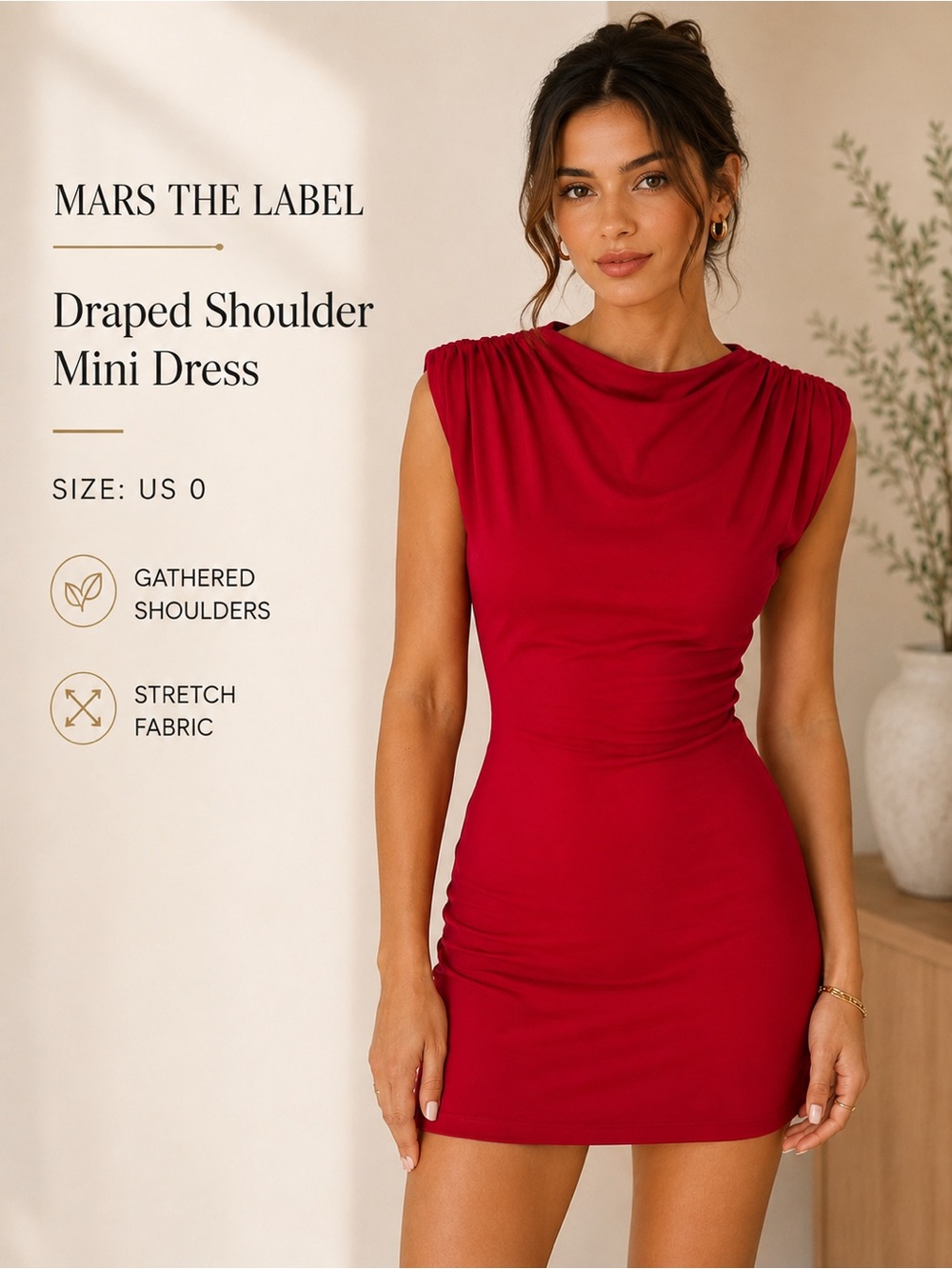 Mars The Label Red Draped Shoulder Mini Dress UK 4 / US 0